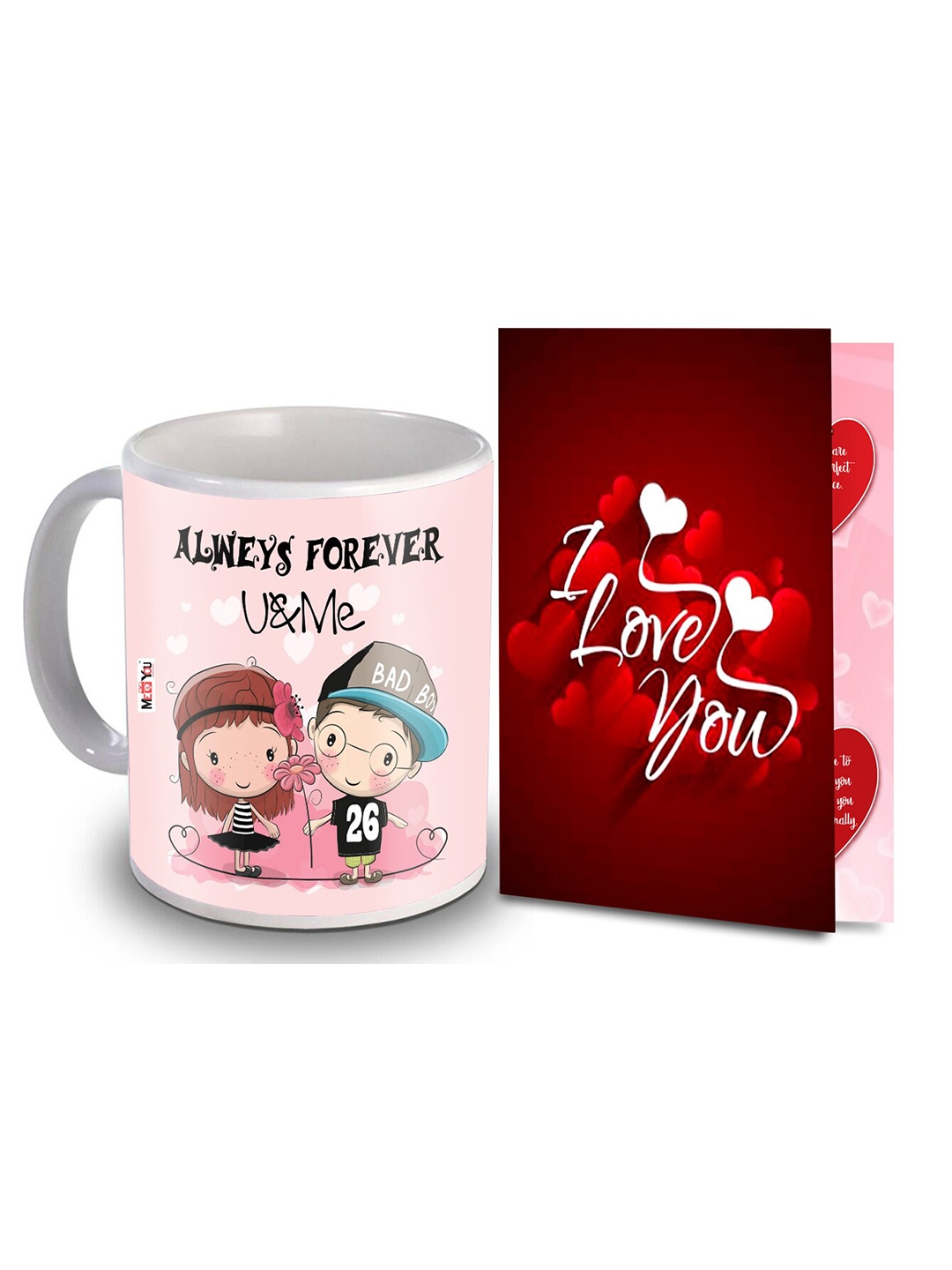 

ME & YOU 2 Pieces Red & Pink Printed Coffee Mug With Greeting Card Home Gift Set