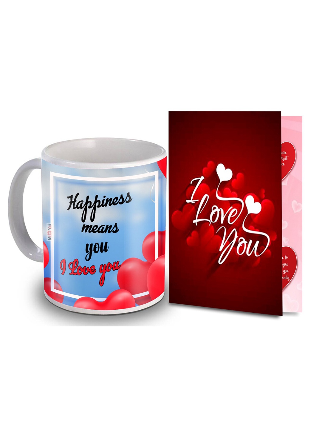 

ME & YOU Blue & Red 2 Pieces Printed Ceramic Mug With Greeting Card Valentine Gift Set