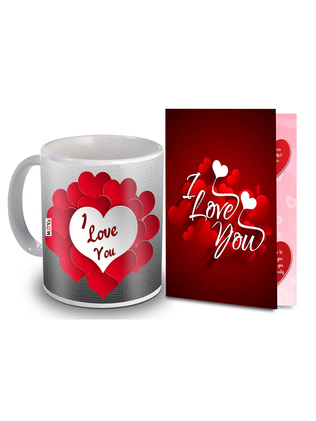 

ME & YOU White & Red 2 Pieces Printed Ceramic Mug With Greeting Card Valentine Gift Set