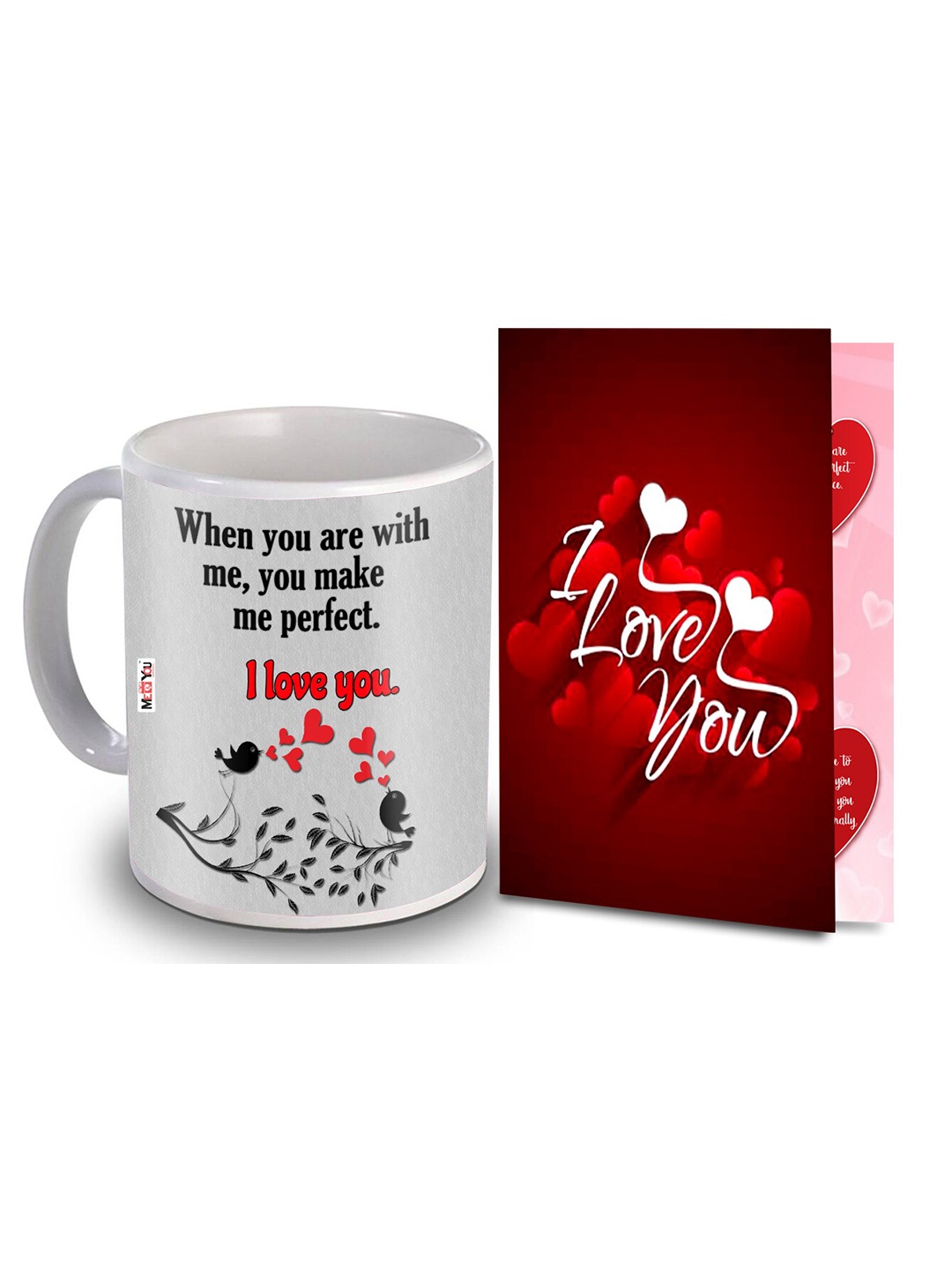 

ME & YOU White & Red 2 Pieces Printed Ceramic Mug With Greeting Card Valentine Gift Set