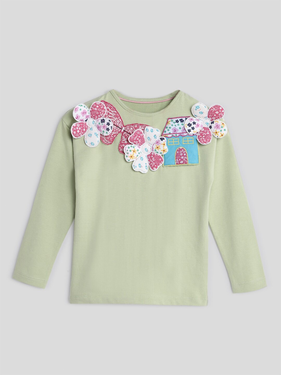 

Somersault Girls Self Design Long Sleeves Cotton Top, Green
