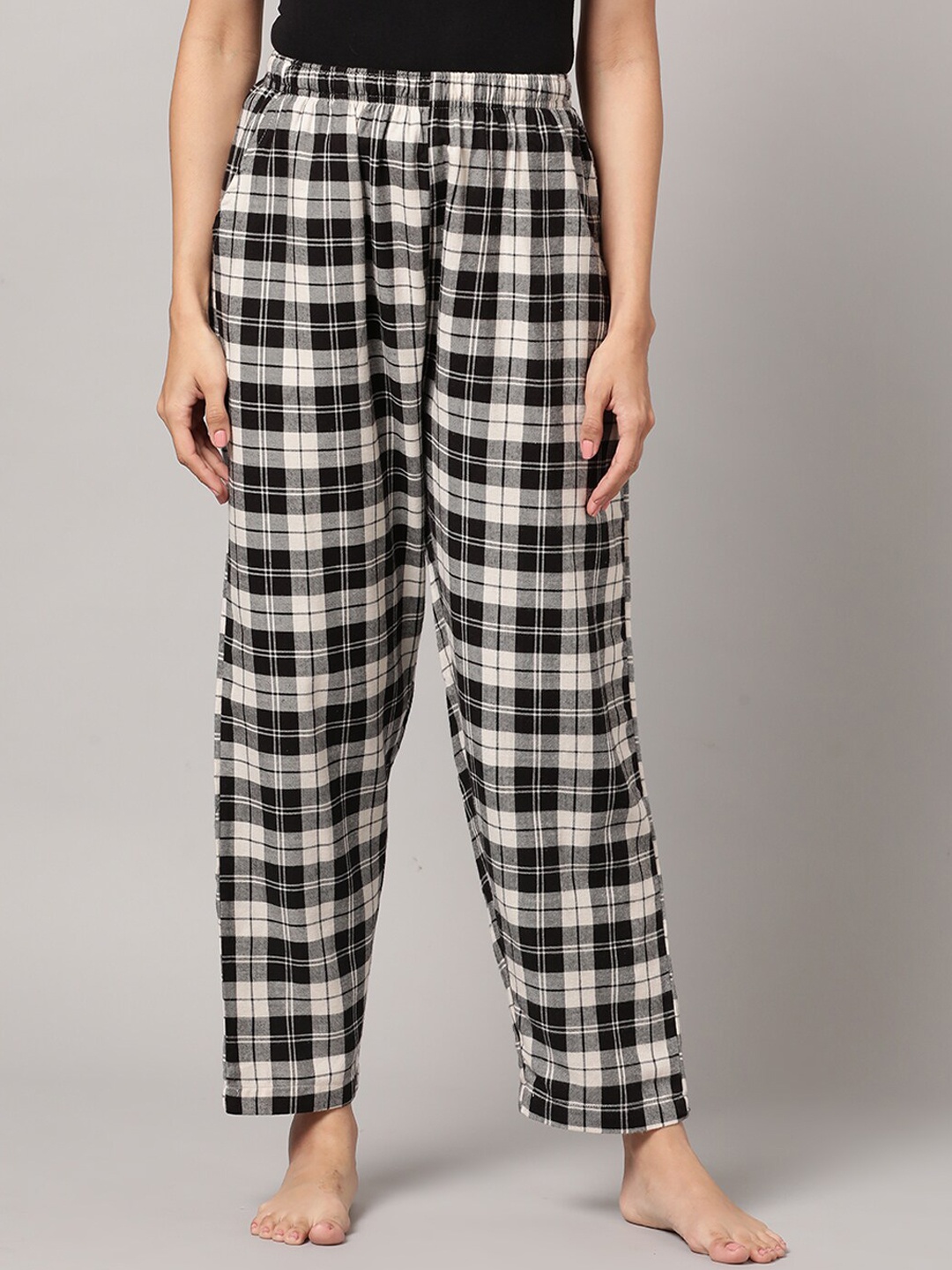 

Kryptic Women Checked Pure Cotton Lounge Pants, Cream