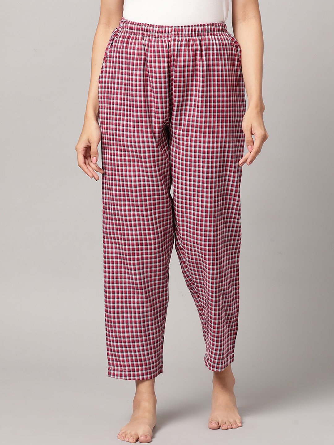 

Kryptic Women Checked Pure Cotton Breathable Lounge Pants, Maroon