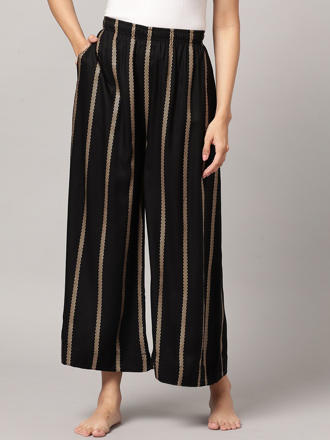

Kryptic Women Striped Mid Rise Lounge Pants, Black