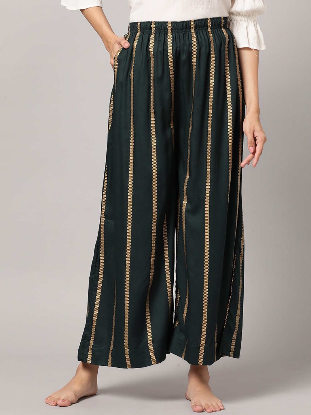 

Kryptic Women Striped Lounge Pants, Green