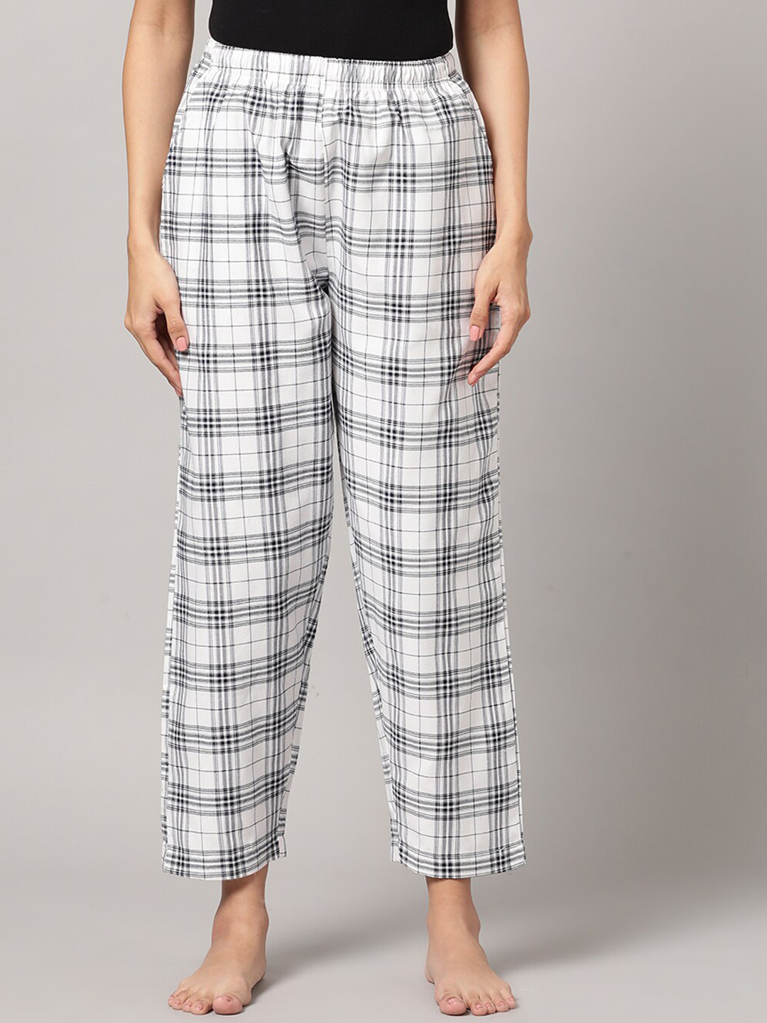 

Kryptic Women Checked Pure Cotton Lounge Pants, White