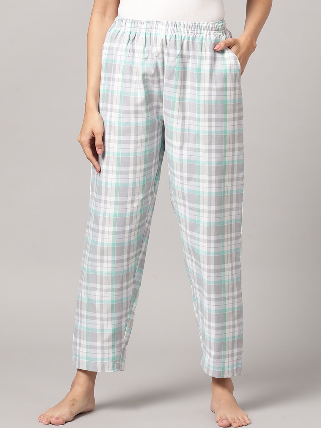 

Kryptic Women Checked Pure Cotton Breathable Lounge Pants, Grey