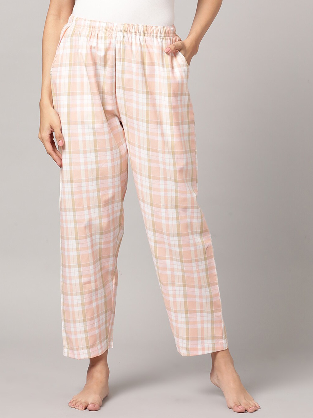 

Kryptic Women Checked Pure Cotton Lounge Pants, Pink