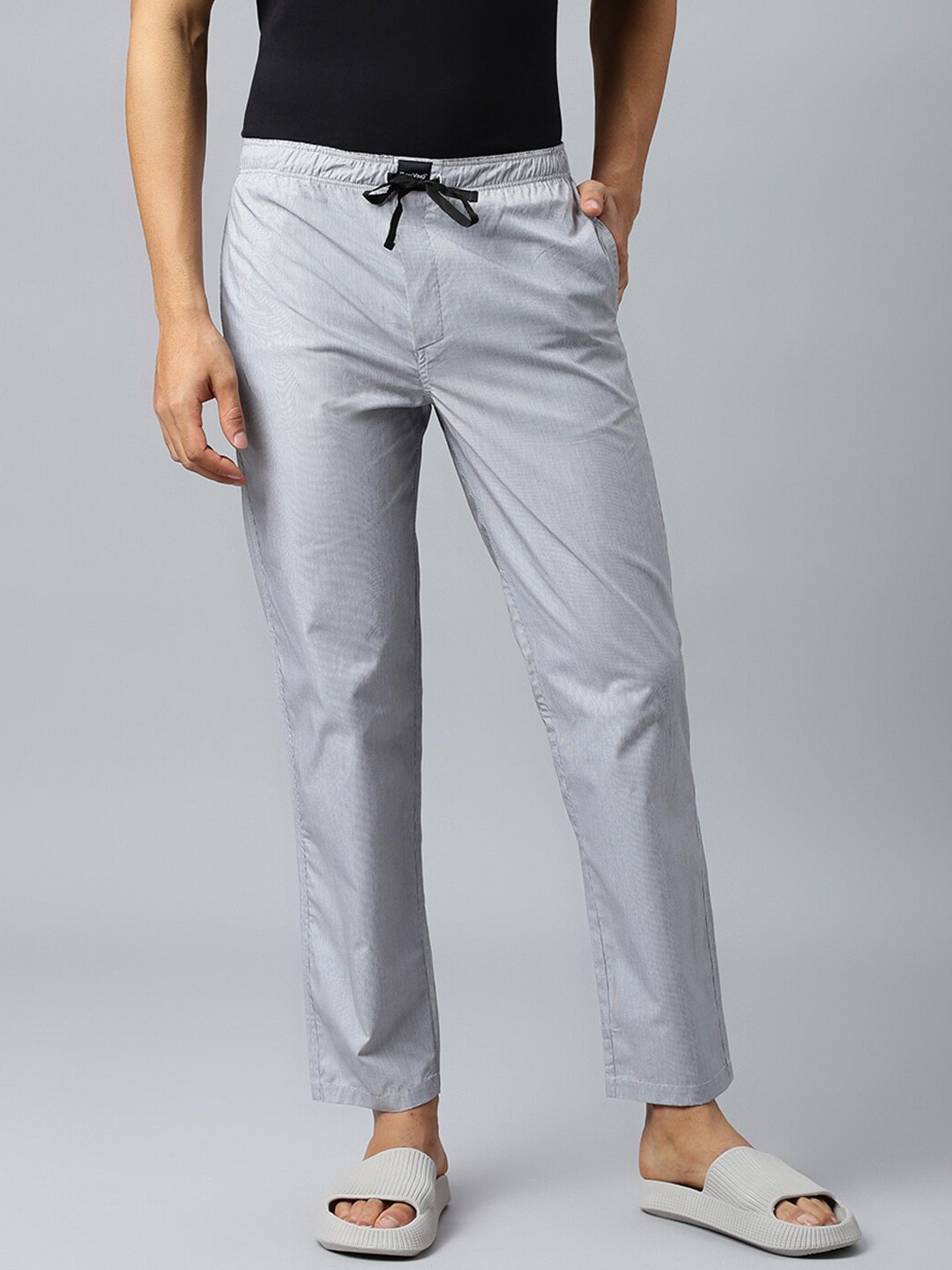 

DON VINO Men Mid-Rise Striped Cotton Lounge Pant, Grey