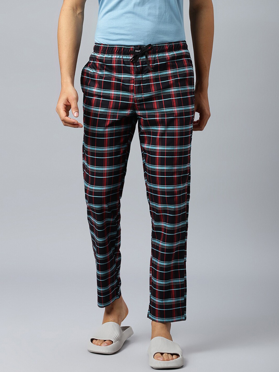 

DON VINO Men Mid-Rise Checked Cotton Lounge Pant, Black