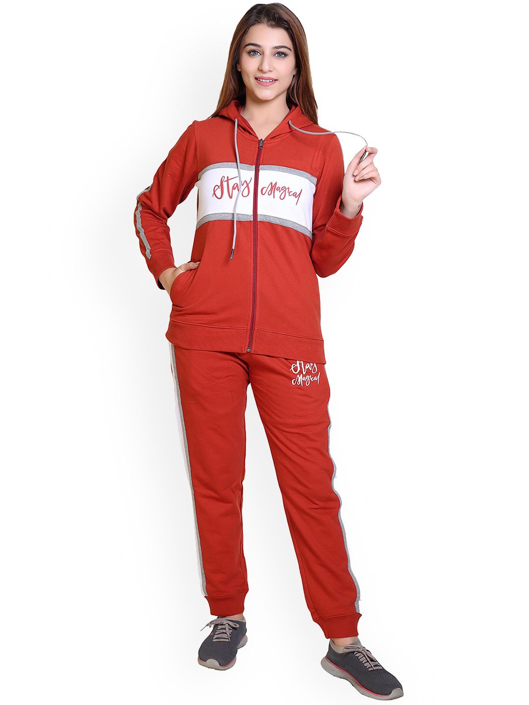 

WILD WEST Hooded Cotton Fleece Tracksuit, Rust