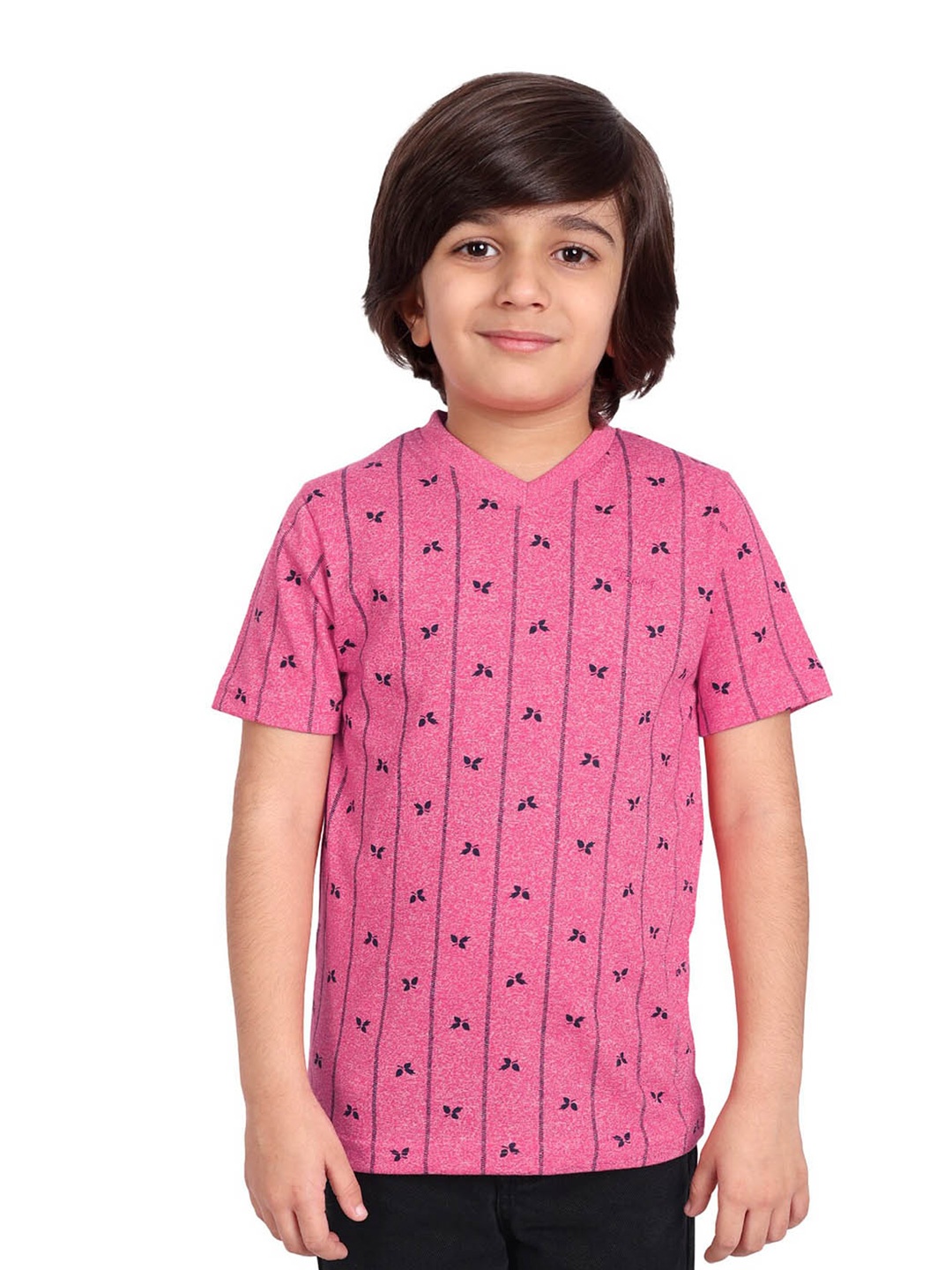 

BAESD Boys Conversational Printed V-Neck Cotton T-shirt, Pink