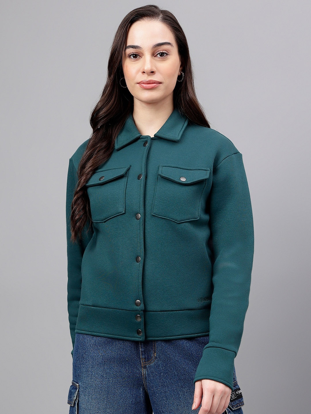 

Xpose Spread Collar Fleece Tailored Jacket, Green