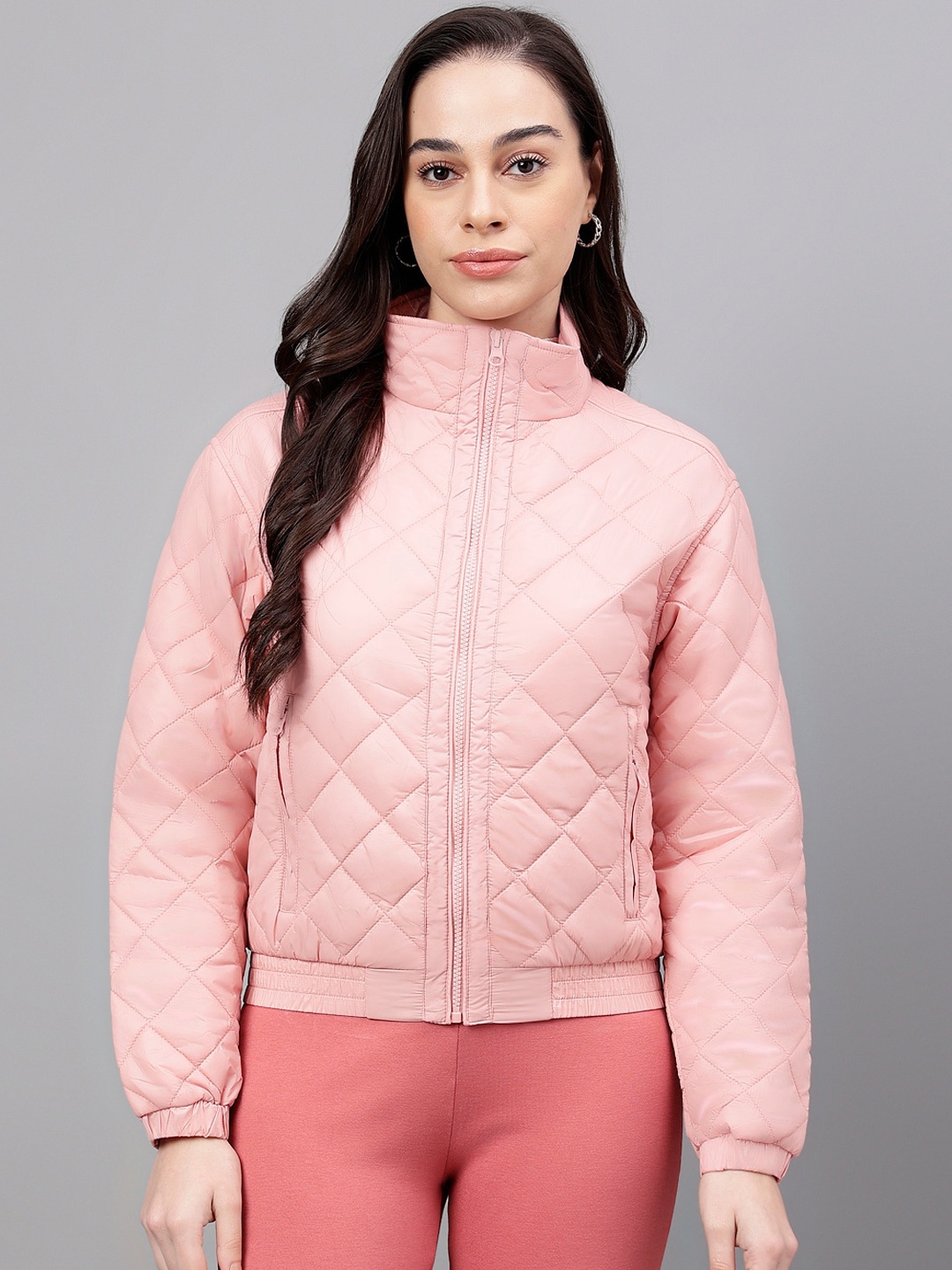 

Xpose Lightweight Mock Collar Quilted Jacket, Pink