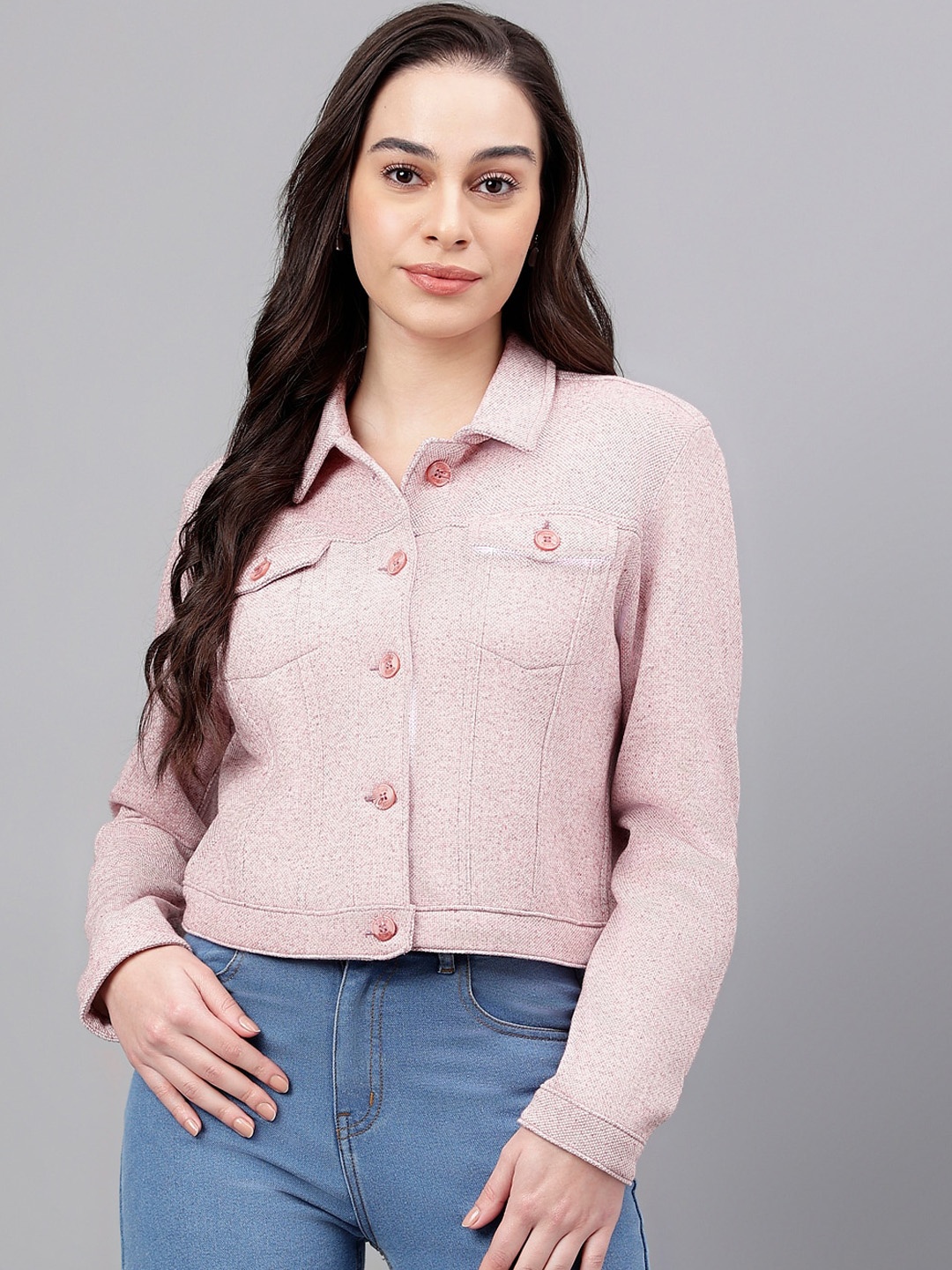 

Xpose Spread Collar Long Sleeves Crop Tailored Jacket, Rose