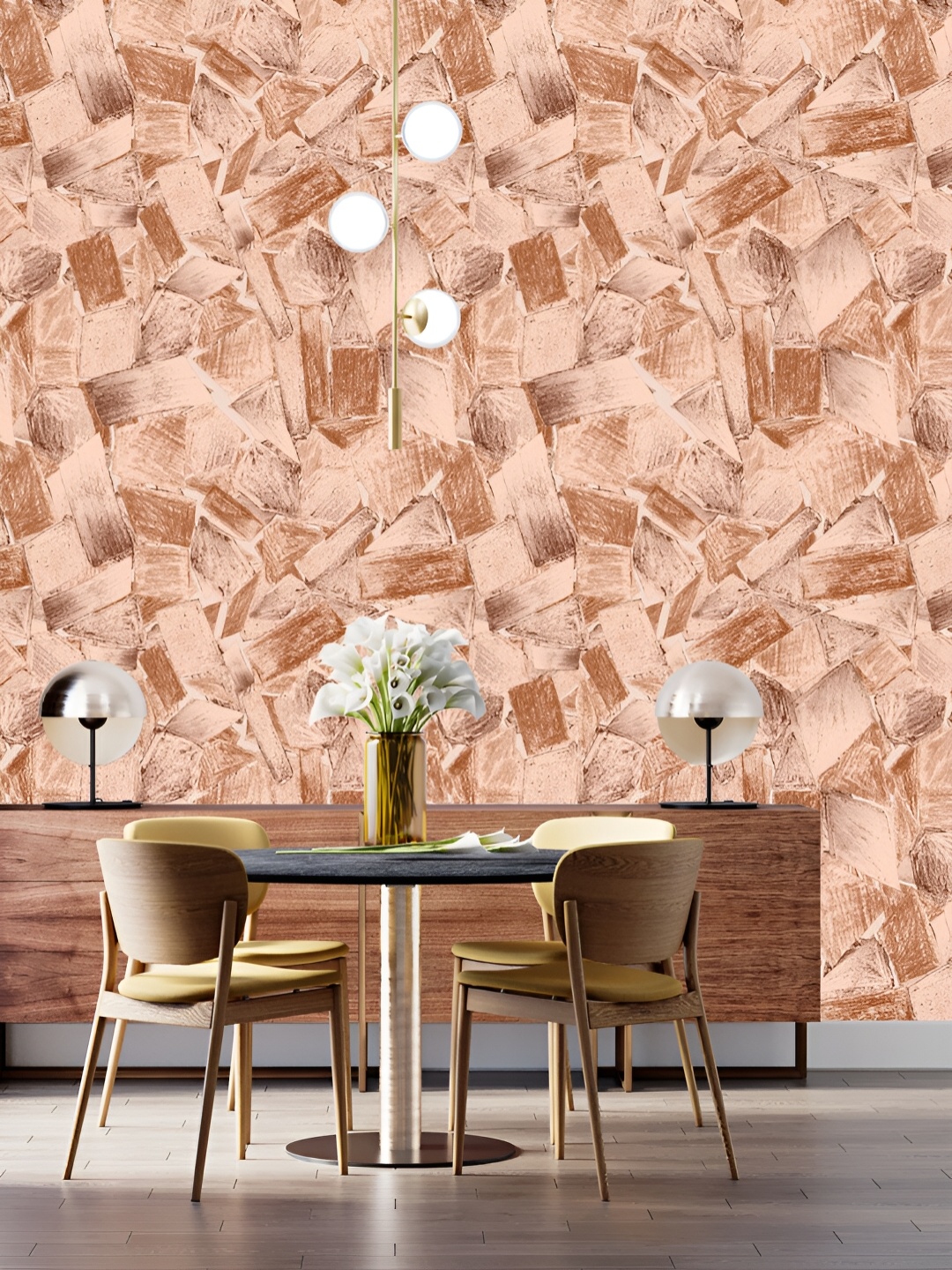 

DWELLSINDIA Peach & Brown Patch Printed Self Adhesive Waterproof Wallpaper