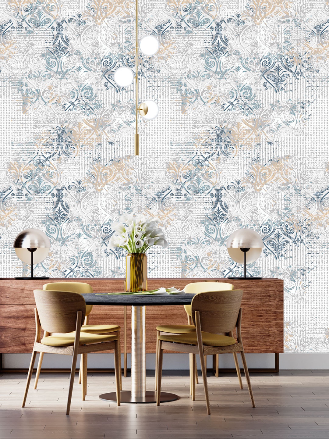

DWELLSINDIA White & Blue Fabric Printed Self Adhesive Waterproof Laminated Wallpaper