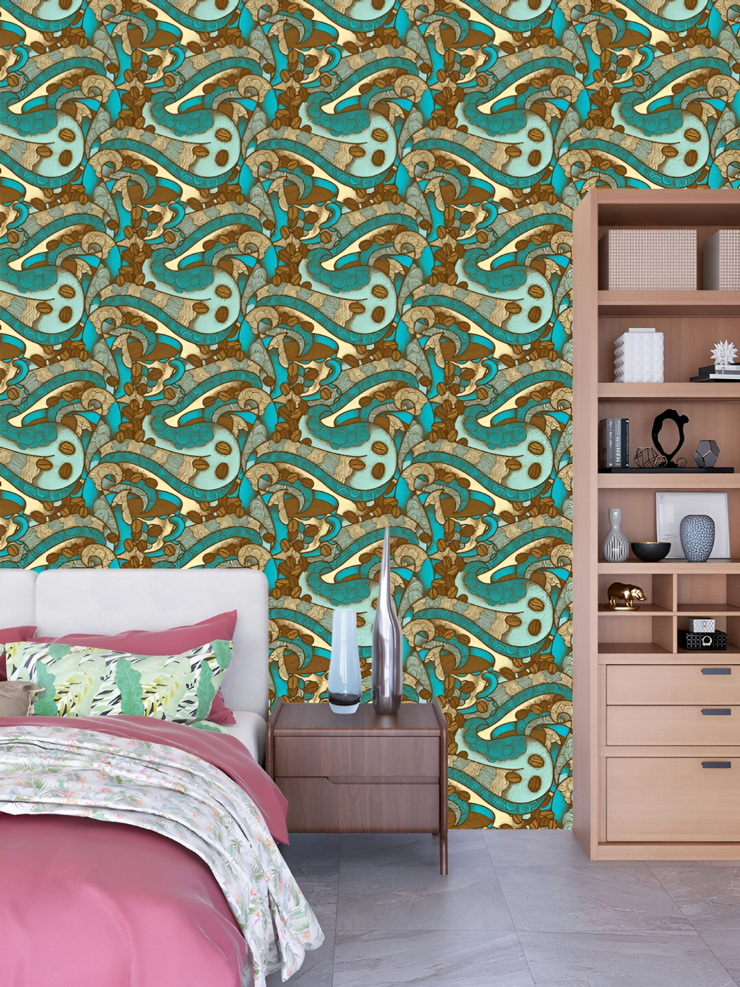 

DWELLSINDIA Blue & Brown Printed Self Adhesive Wallpaper