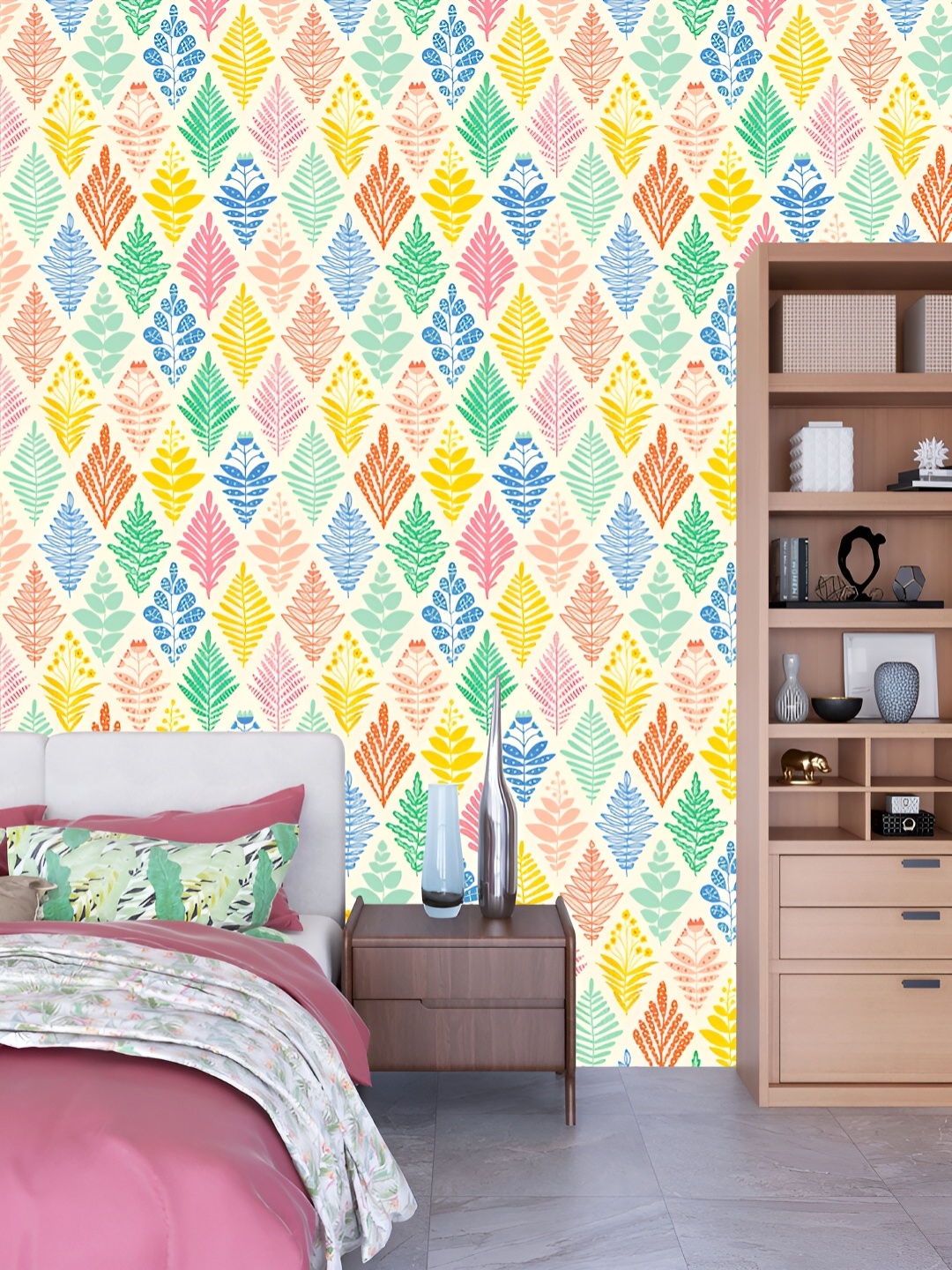 

DWELLSINDIA Yellow & Pink Leaf Printed Self Adhesive Wallpaper