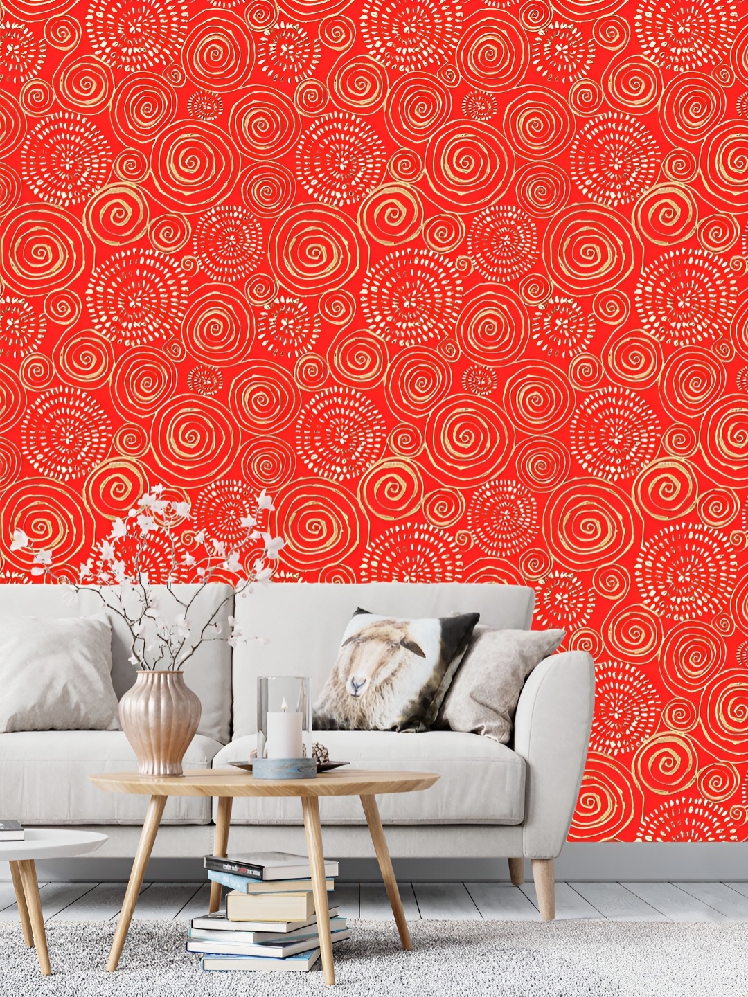 

DWELLSINDIA Red & Beige Line Printed Self Adhesive Waterproof Laminated Wallpaper