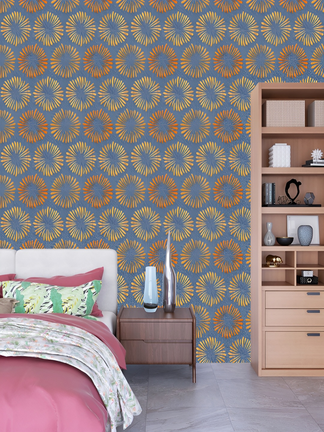 

DWELLSINDIA Blue & Yellow Flower Printed Self Adhesive Waterproof Laminated Wallpaper