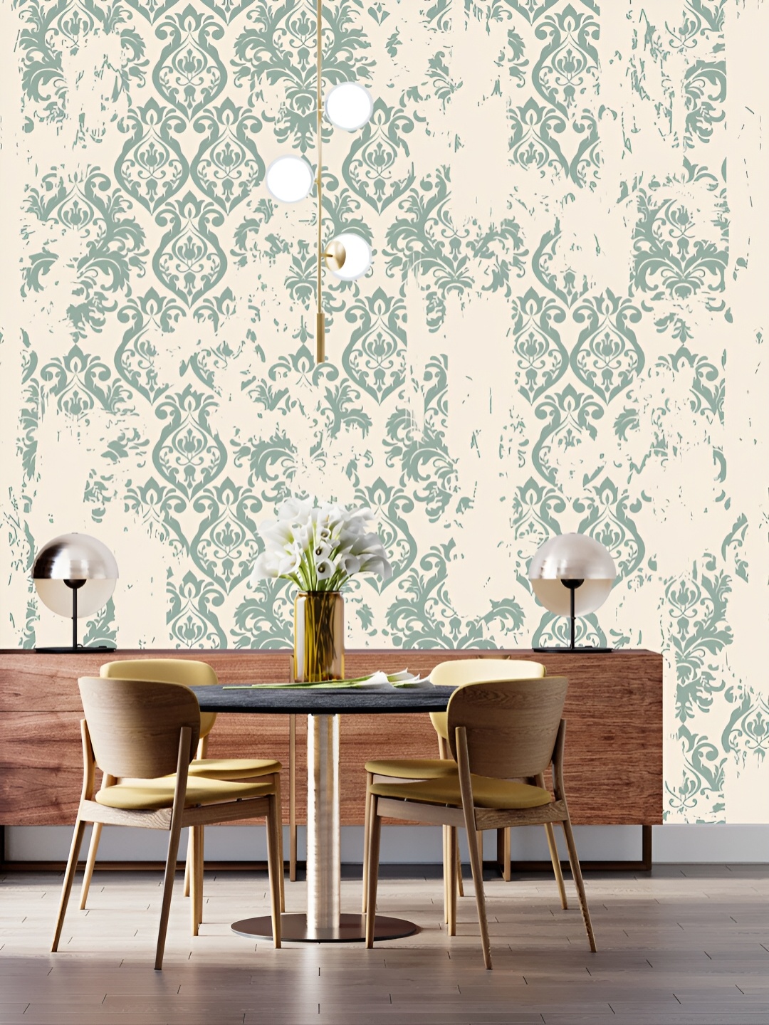 

DWELLSINDIA Off White & Green Printed Self Adhesive Waterproof Removable Wallpaper
