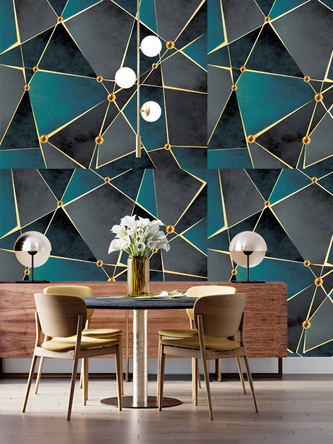 

DWELLSINDIA Teal Green & Grey Leaf Printed Self Adhesive Waterproof Laminated Wallpaper