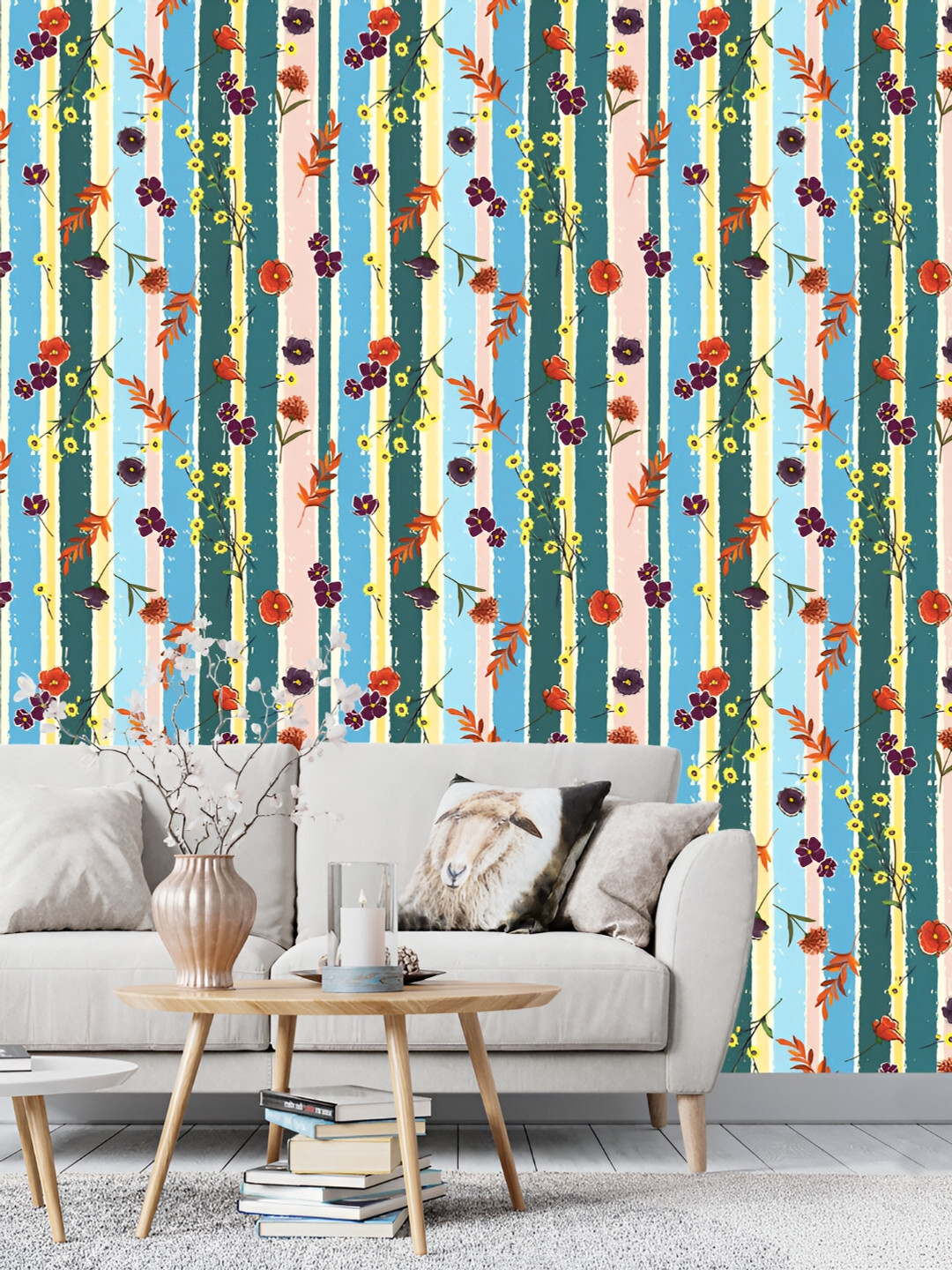 

DWELLSINDIA Green & Blue Flower Printed Self Adhesive Wallpaper