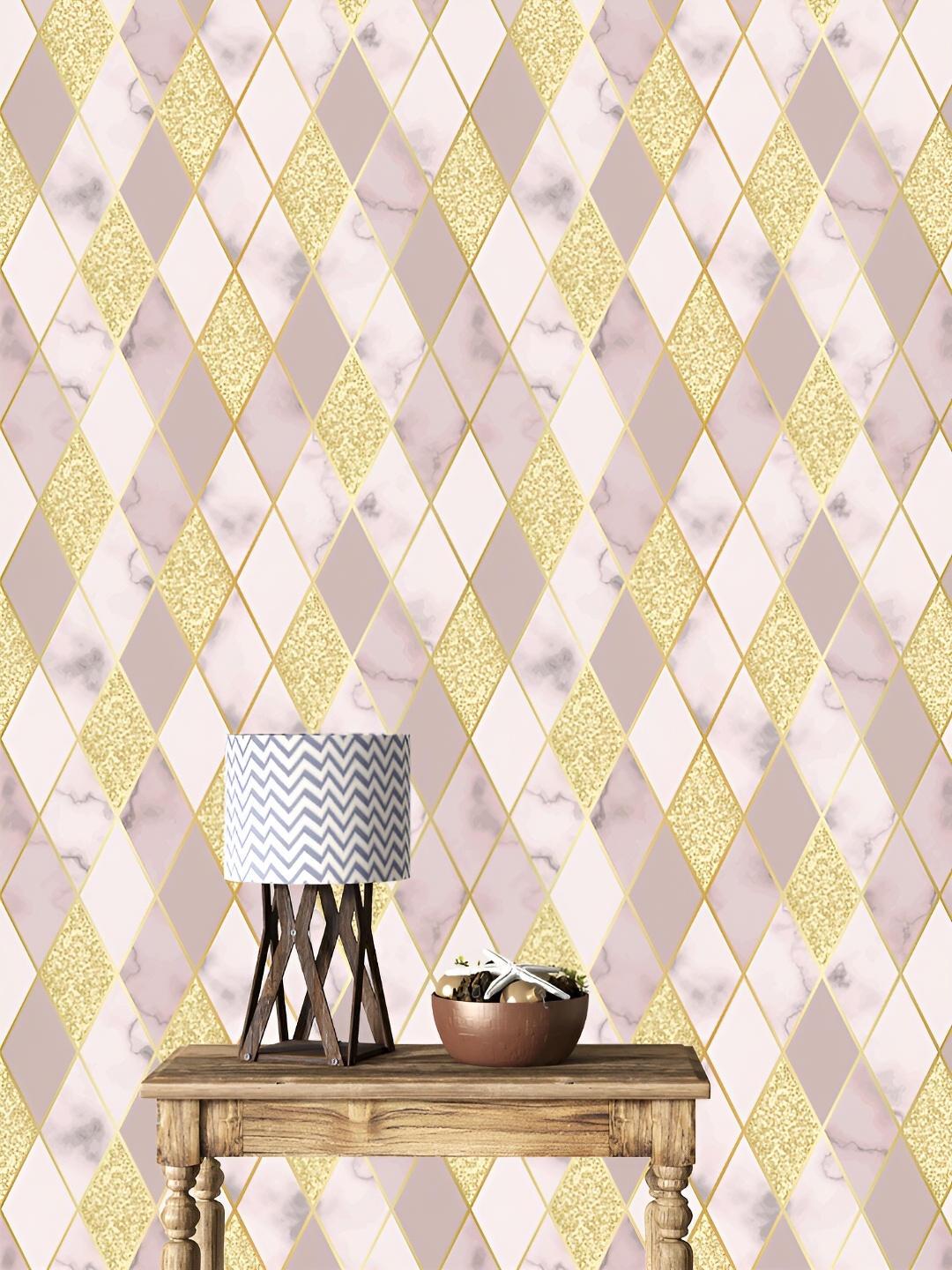 

DWELLSINDIA Beige & Pink Triangle Printed Self Adhesive Wallpaper