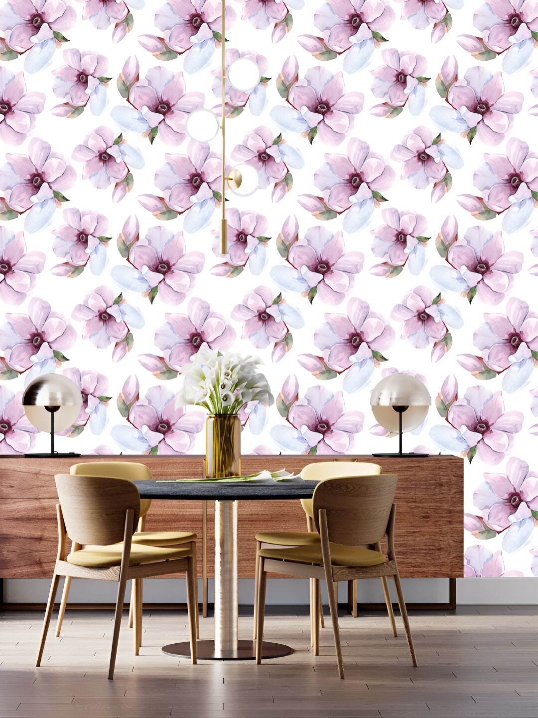 

DWELLSINDIA White & Purple Flower Printed Self Adhesive Waterproof Laminated Wallpaper