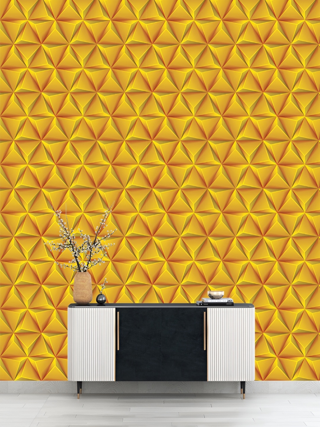 

DWELLSINDIA Yellow Diamond-Printed Self-Adhesive Waterproof Laminated Wallpaper