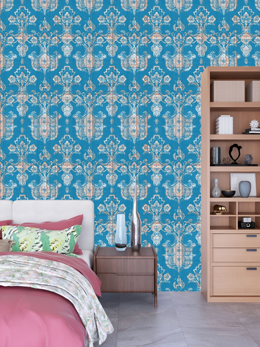 

DWELLSINDIA Blue & Pink Flower Printed Self Adhesive Wallpaper