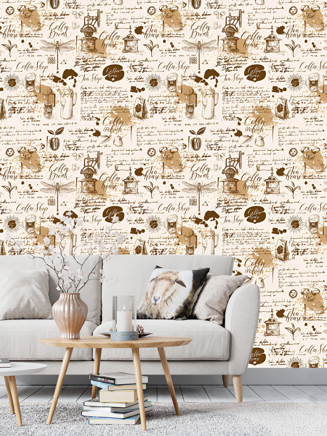 

DWELLSINDIA White & Brown Leaf-Printed Self-Adhesive Waterproof Laminated Wallpaper