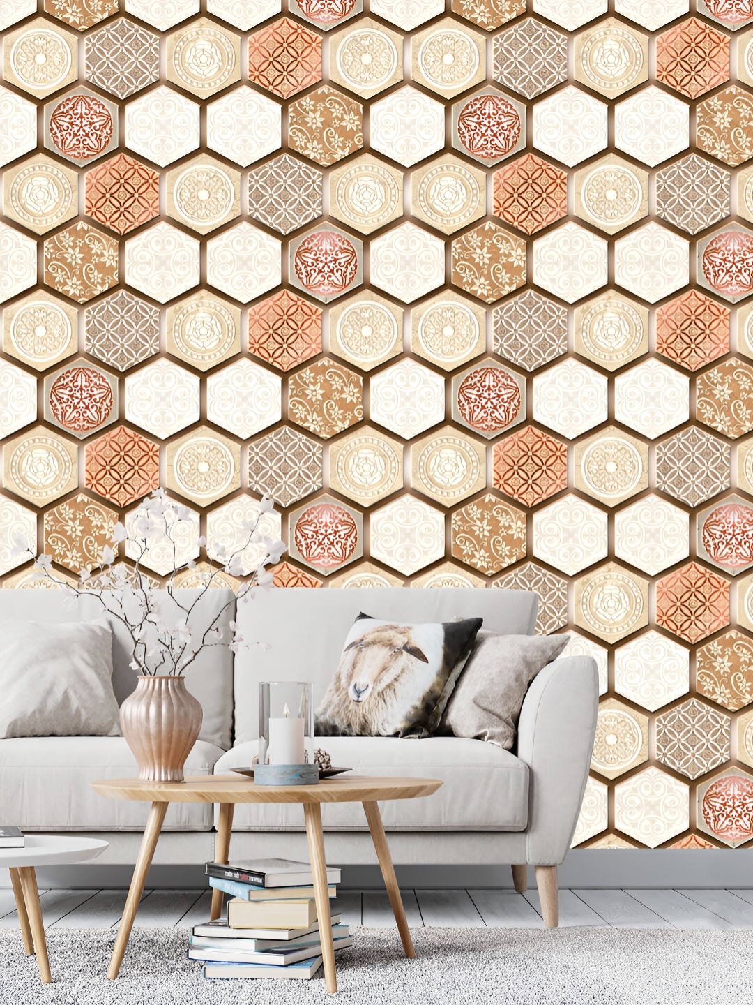 

DWELLSINDIA Brown & White Leaf-Printed Self-Adhesive Waterproof Laminated Wallpaper