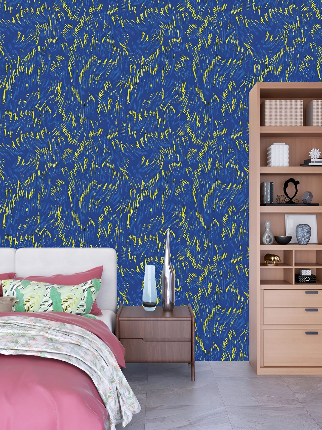 

DWELLSINDIA Blue Printed Self Adhesive Wall Sticker