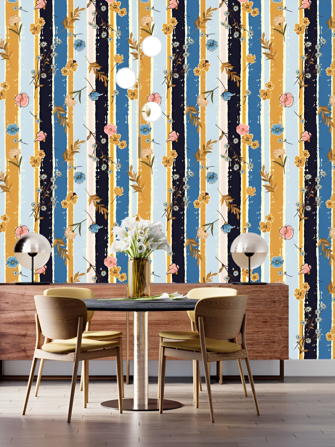 

DWELLSINDIA Yellow & Blue Leaf-Printed Self-Adhesive Waterproof Laminated Wallpaper