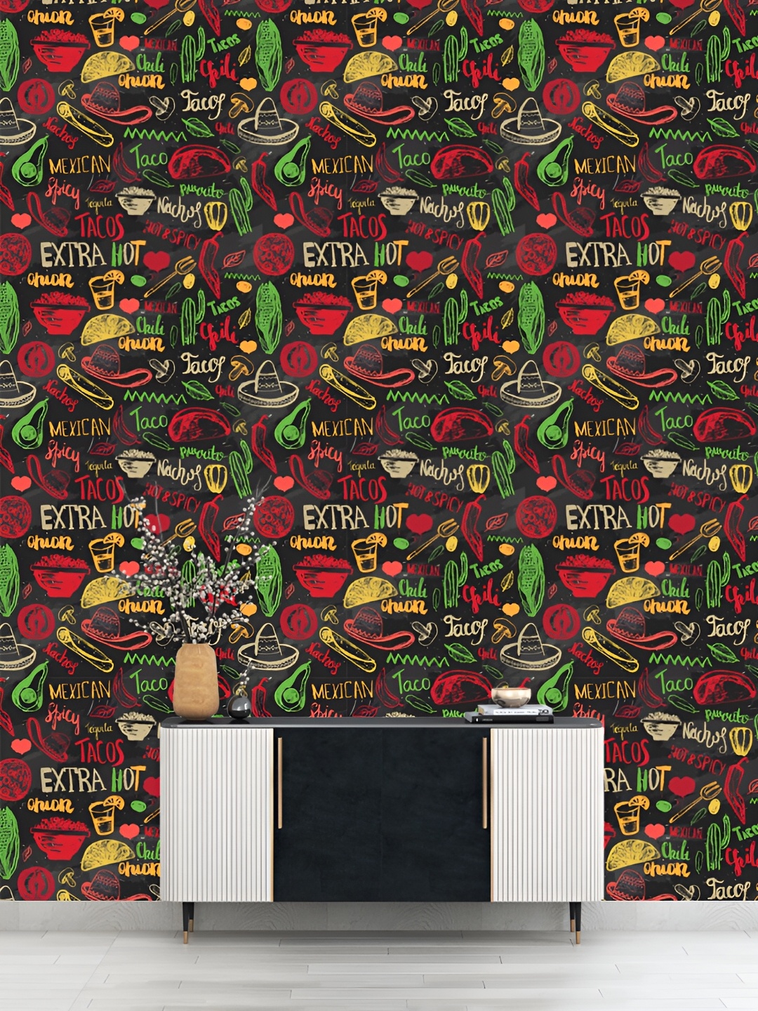 

DWELLSINDIA Black & Green Mexican-Printed Self-Adhesive Waterproof Laminated Wallpaper