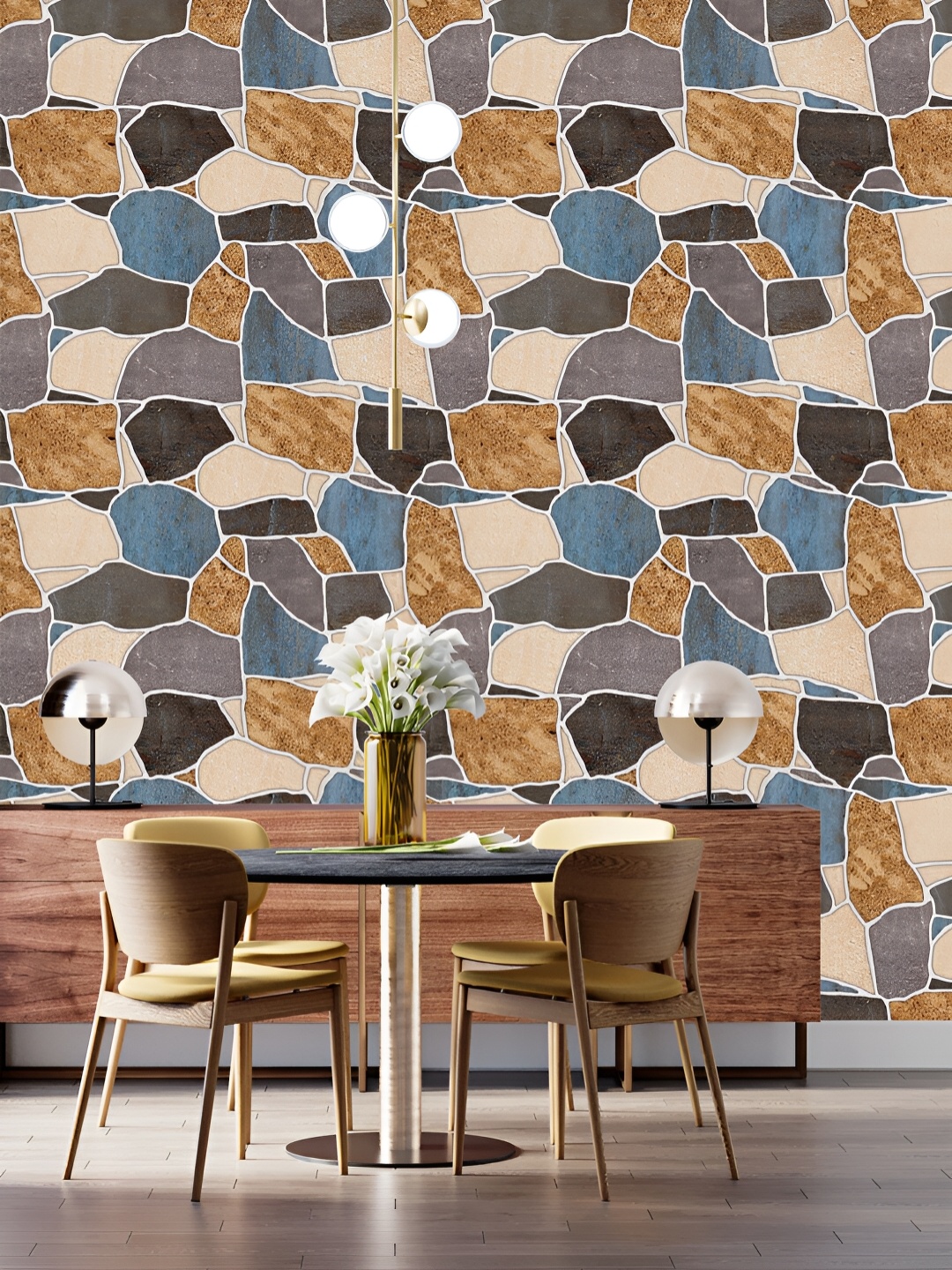 

DWELLSINDIA Blue & Brown Colorful Pattern Self Adhesive Wallpaper