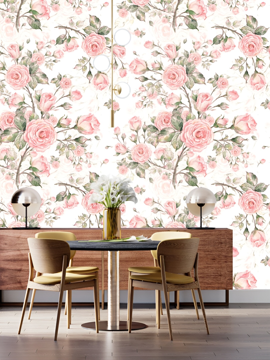 

DWELLSINDIA Green & Pink Rose Printed Self Adhesive Wallpaper