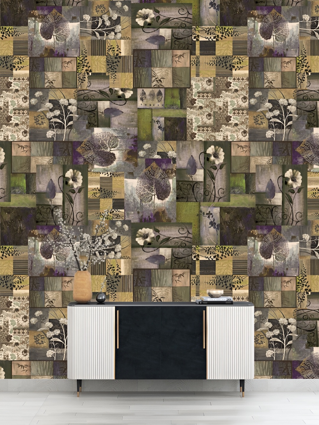 

DWELLSINDIA Green & Beige Floral Pattern Self Adhesive Waterproof Removable Wallpaper