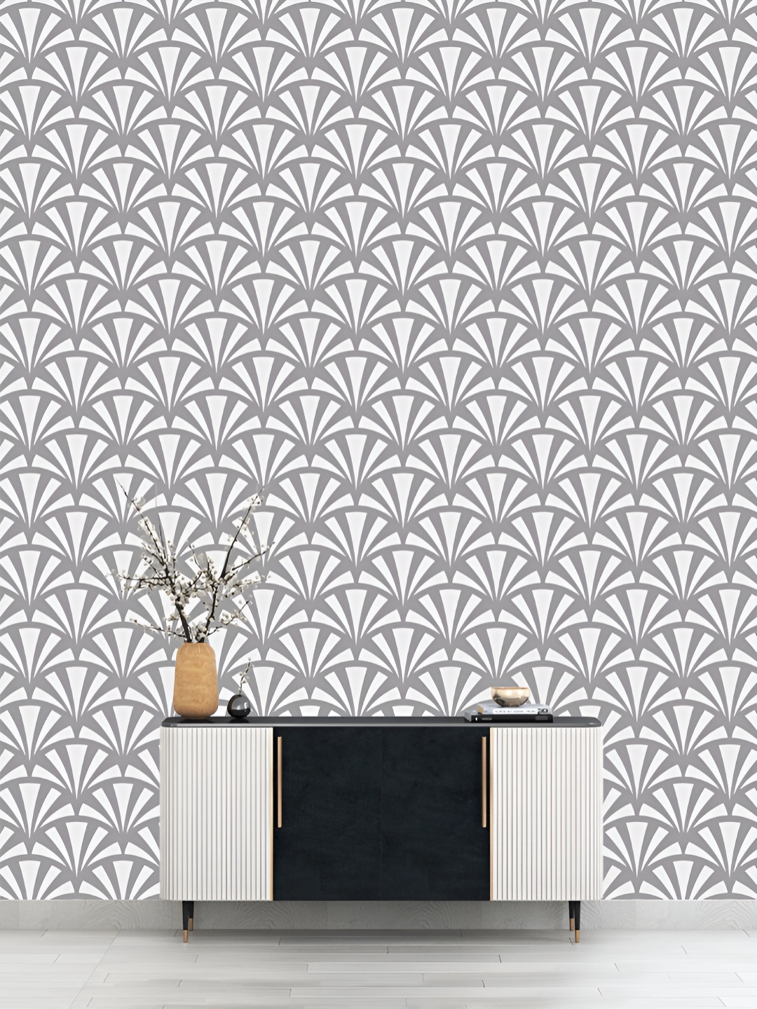 

DWELLSINDIA White & Grey Leaf-Printed Self-Adhesive Waterproof Laminated Wallpaper