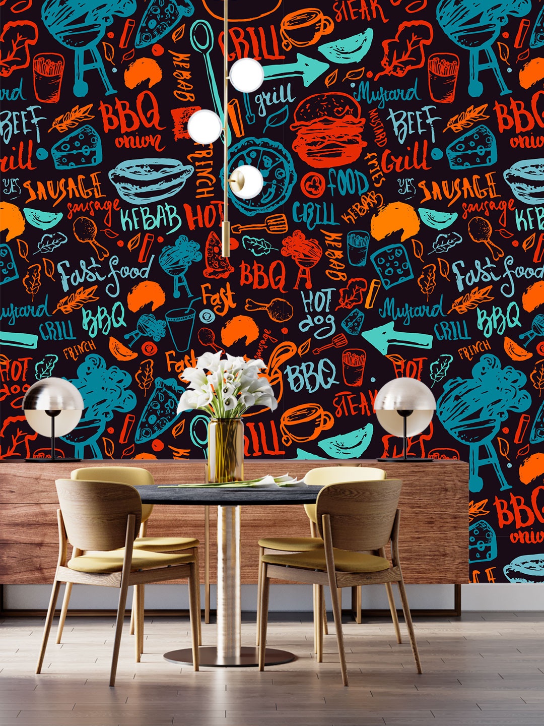 

DWELLSINDIA Black & Blue BBQ-Printed Self-Adhesive Waterproof Laminated Wallpaper
