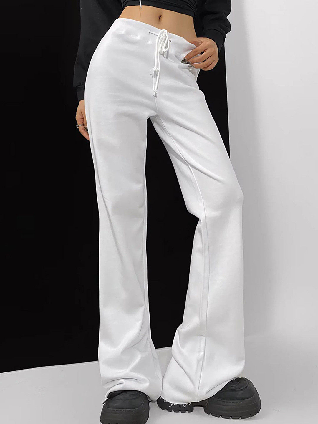 

LULU & SKY Women Flared High-Rise Trousers, White