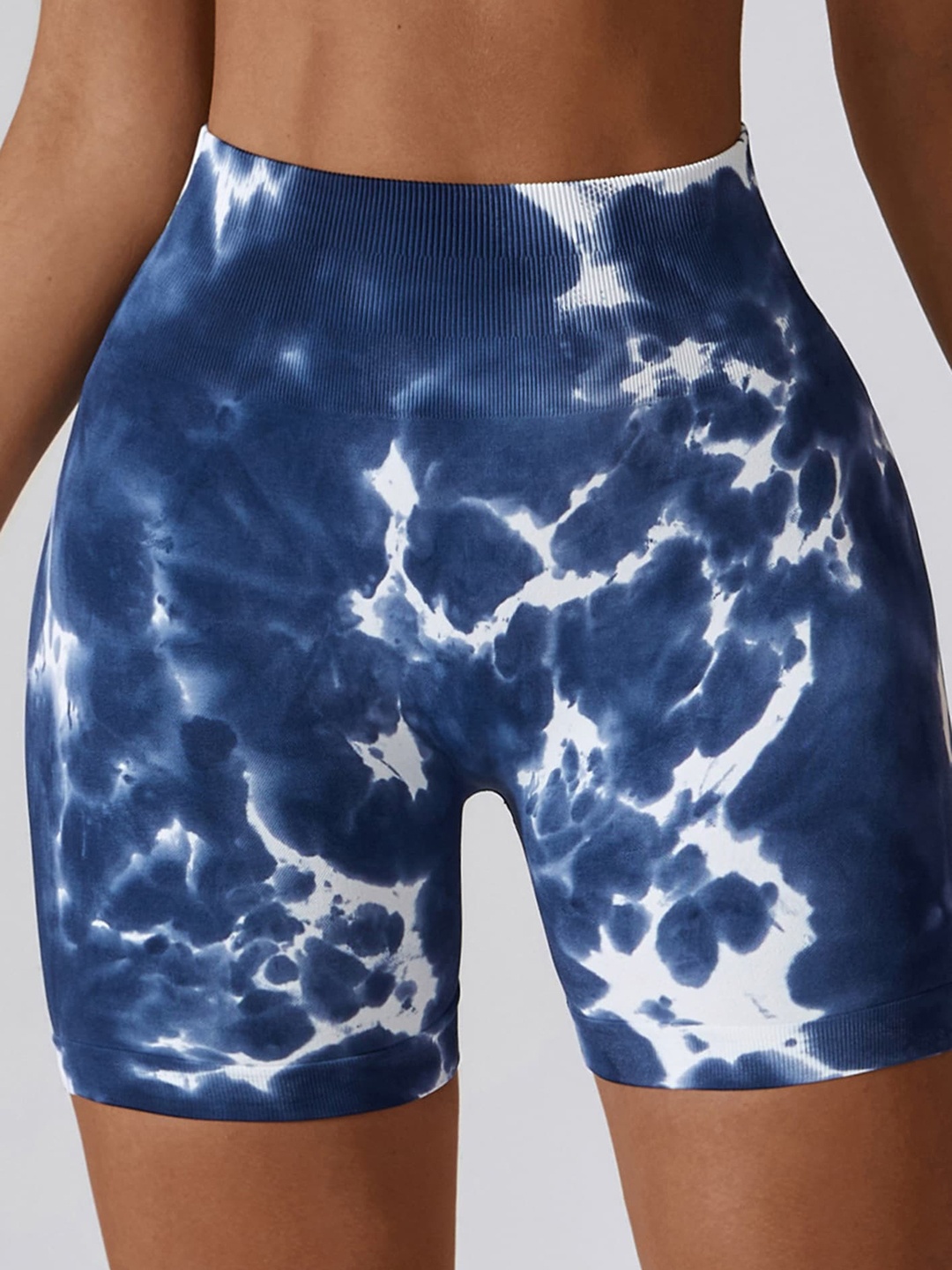 

LULU & SKY Abstract Printed Slim Fit High-Rise Yoga Sports Shorts, Blue