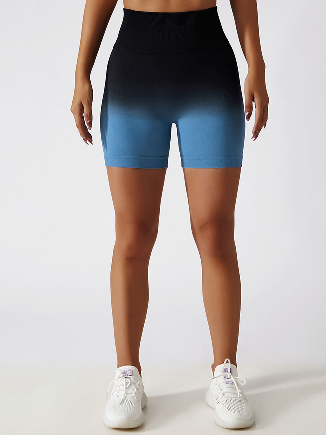 

LULU & SKY Women Ombre Dyed Slim Fit High-Rise Yoga Sports Shorts, Blue