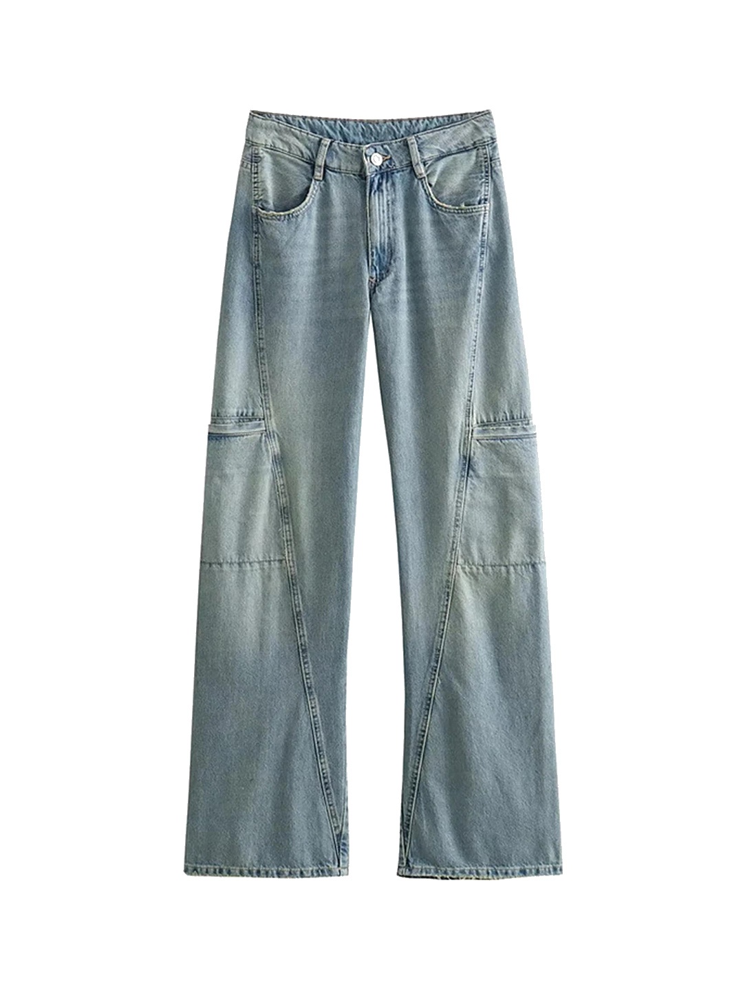 

LULU & SKY Women Straight Fit Heavy Fade Cargo Jeans, Blue
