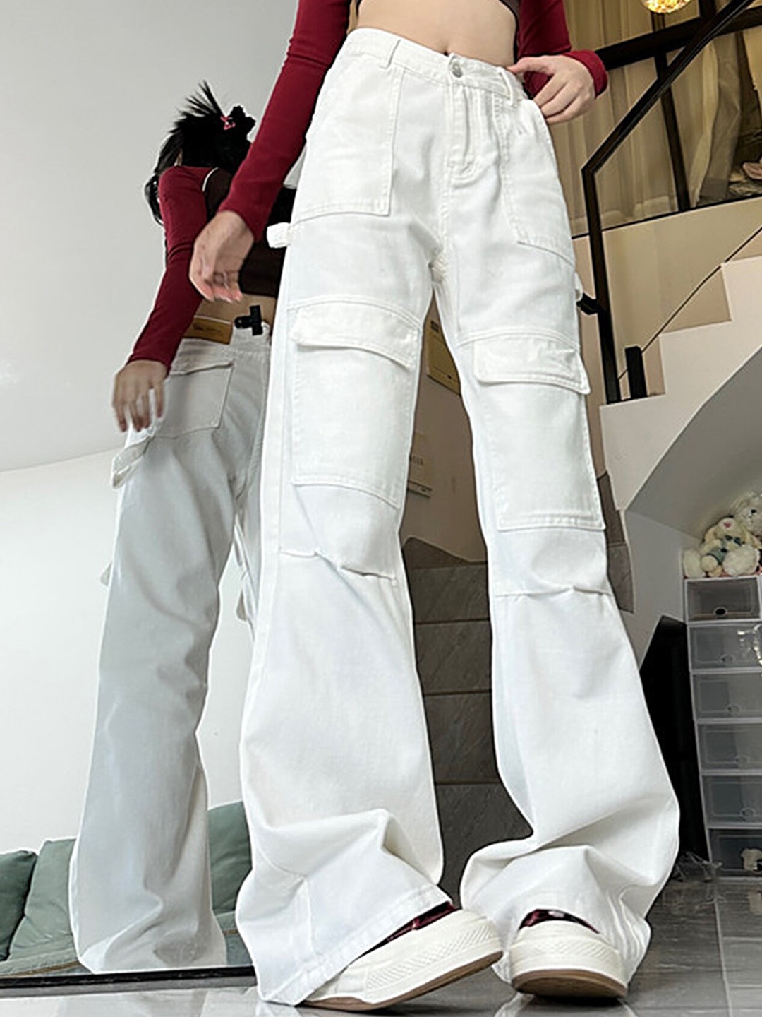 

LULU & SKY Women Flared Trousers, White