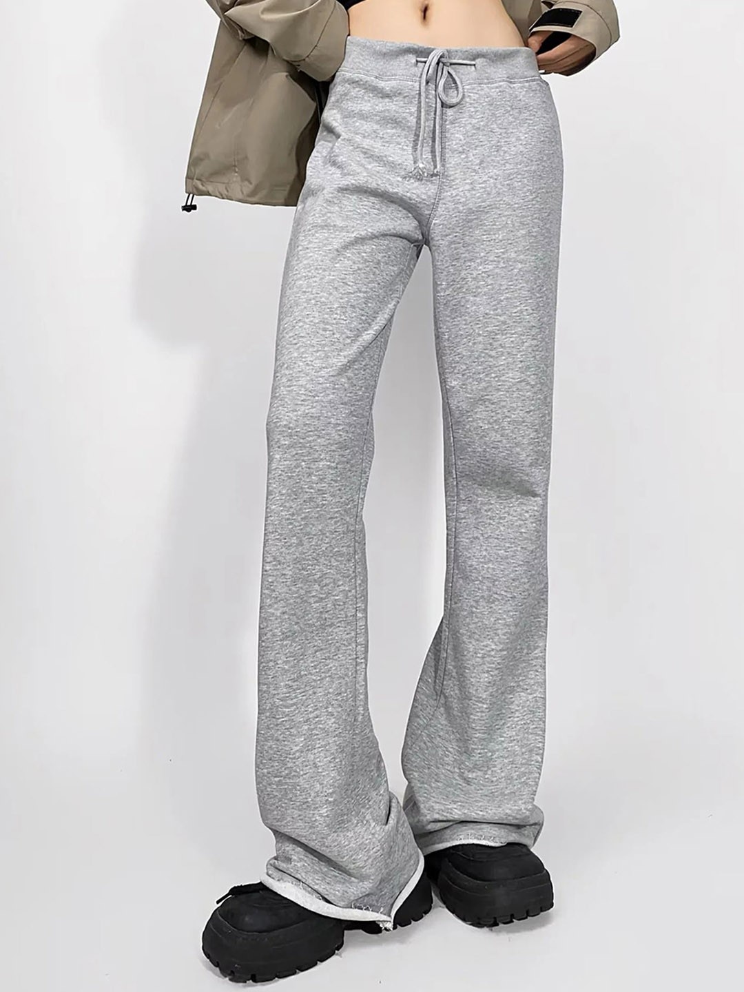 

LULU & SKY Women Flared High-Rise Trousers, Grey