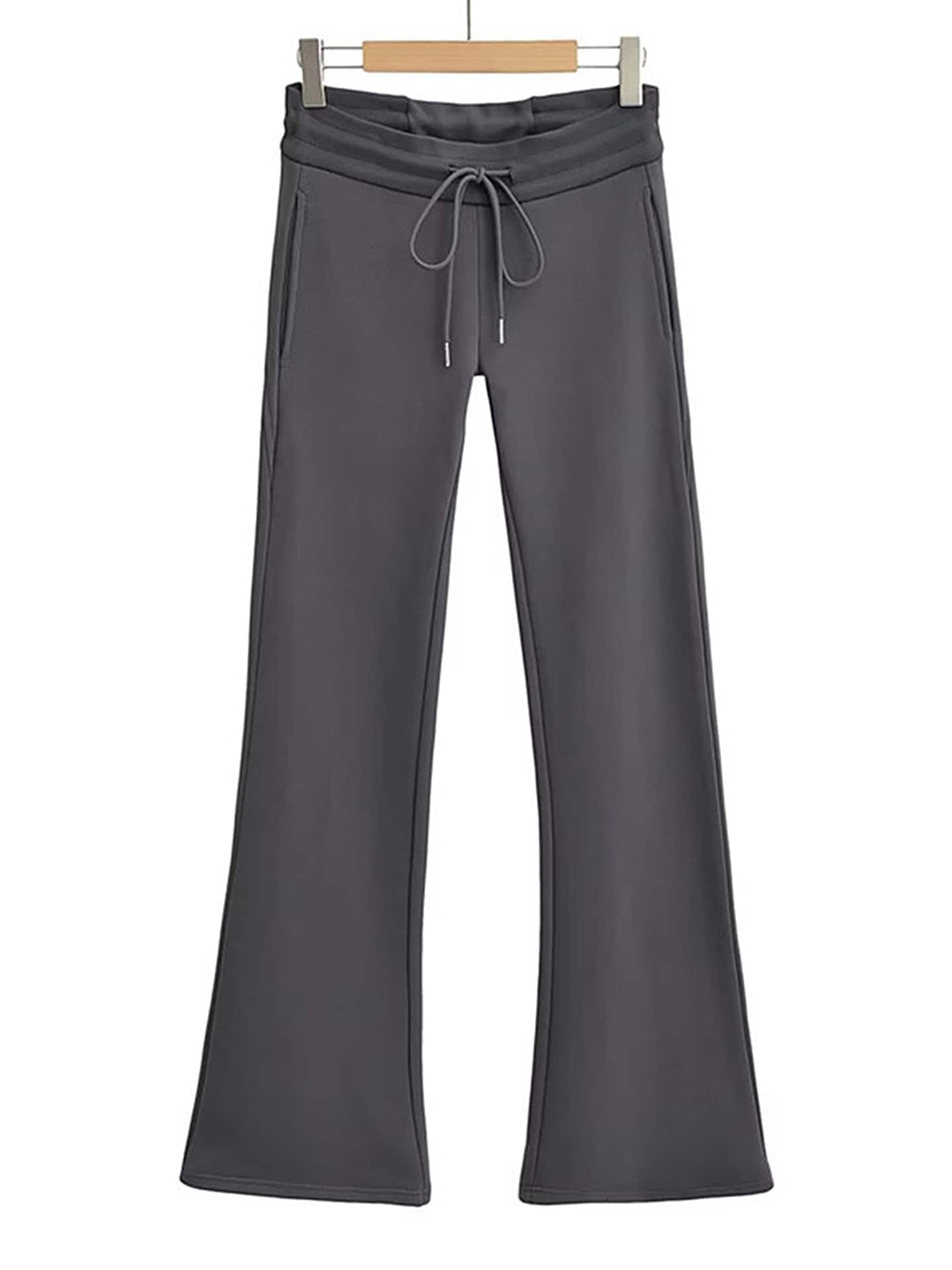 

LULU & SKY Women Flared Low-Rise Regular Trousers, Grey