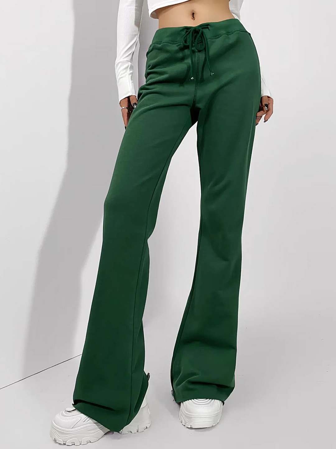 

LULU & SKY Women Flared High-Rise Bootcut Trousers, Green